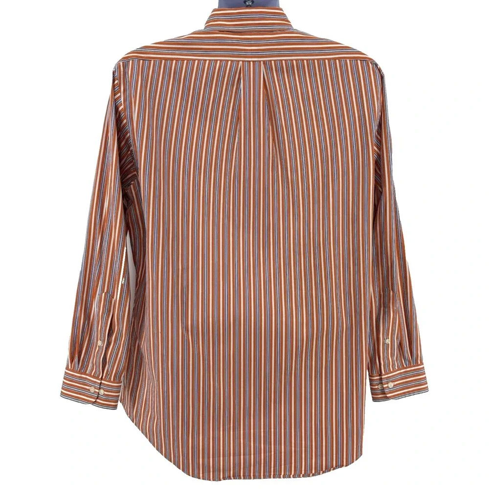 Ralph Lauren Shirt Men's L Custom Fit Long Sleeve Orange Blue Stripe Hong‎ Kong
